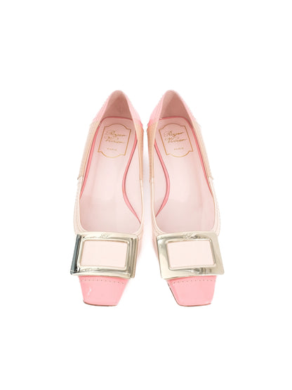 Excellent Roger Vivier Women's Flat Shoes Pink Beige Leather Size 36.5