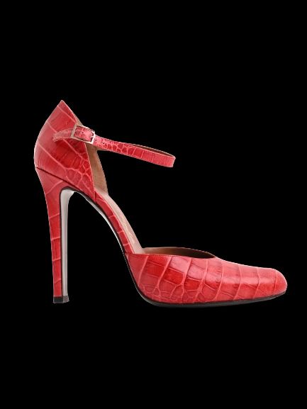Excellent Ernesto Esposito Red Leather High-Heeled Shoes with Ankle Strap