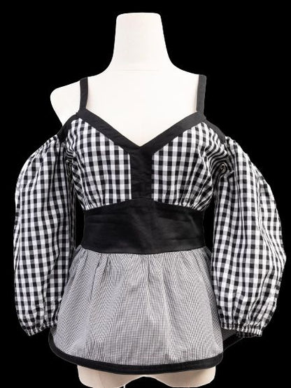 Excellent Valentino Gingham Top Women Size L Black White Cotton