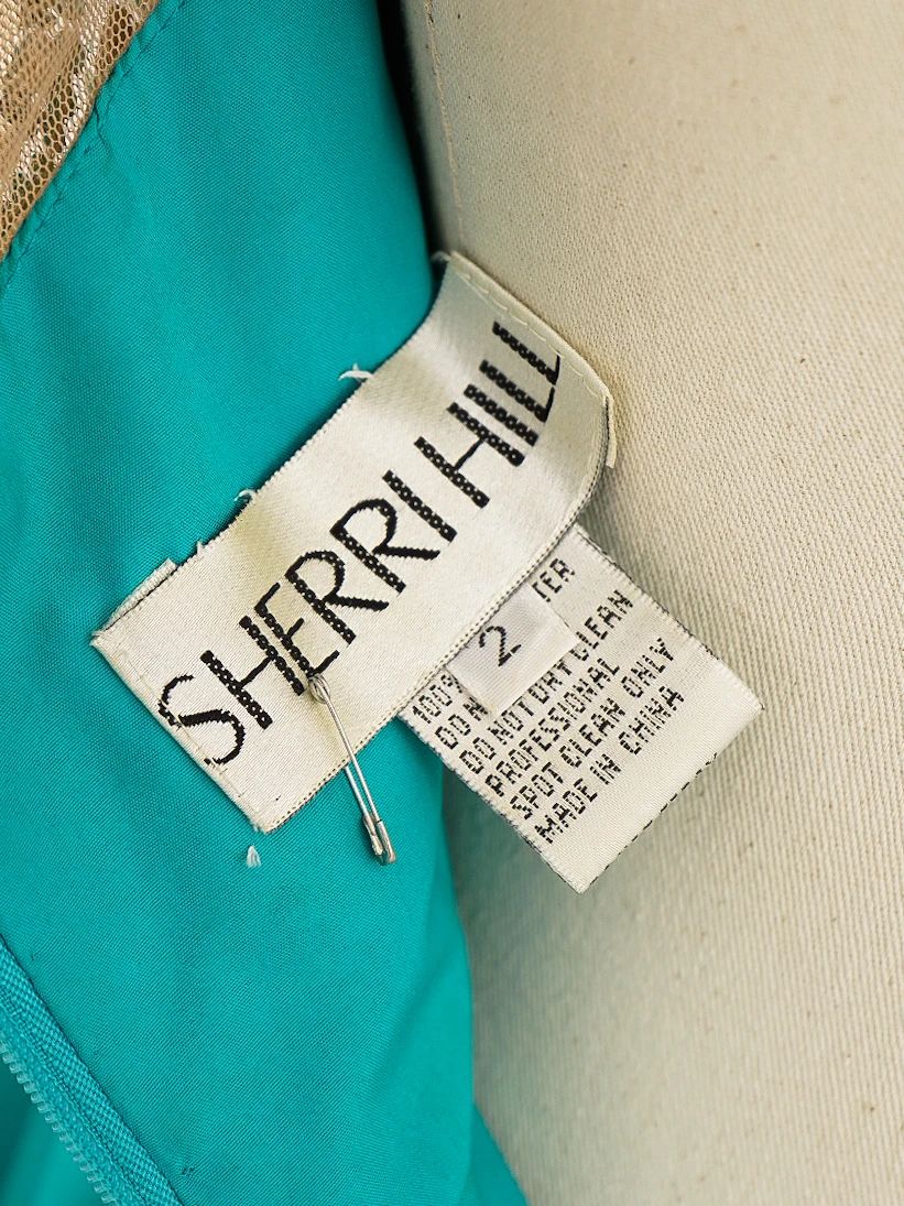 new sherri hill turquoise evening gown size s with embellished bodice