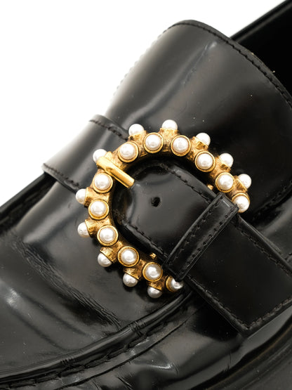 Average Uterque Black Leather Platform Loafers with Buckle Size 39