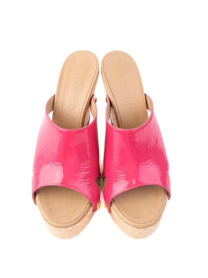 Vicini Pink Leather High-Heeled Wedge Sandals Size 36 Excellent