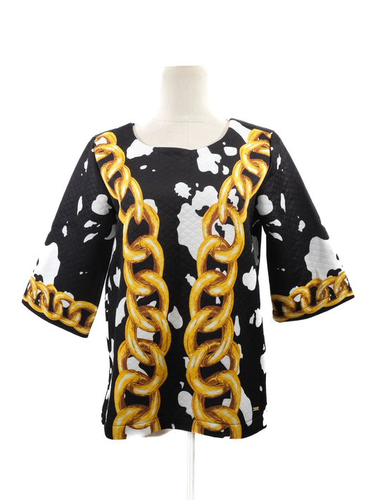 NEW Moschino Black & White Chain Print Top Size L Cotton