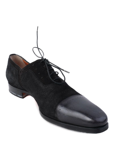 Excellent Santoni Black Leather Dress Shoes Size 41 Cap Toe