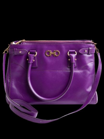 Good Salvatore Ferragamo Purple Leather Handbag with Gold Hardware
