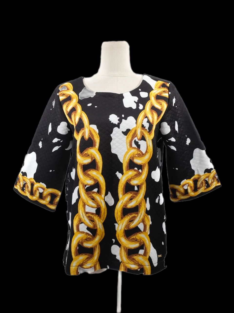 new moschino black & white chain print top size l cotton