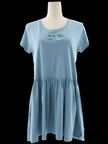 excellent elisabetta franchi blue cotton dress size s