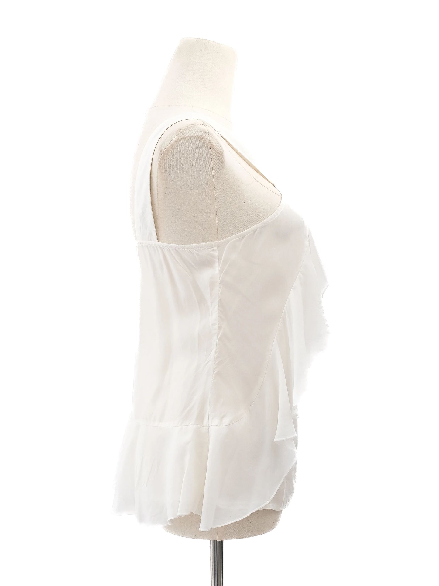 excellent maxco white cotton sleeveless blouse size s with ruffles