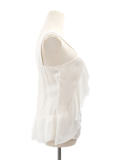 Excellent MaxCo White Cotton Sleeveless Blouse Size S with Ruffles