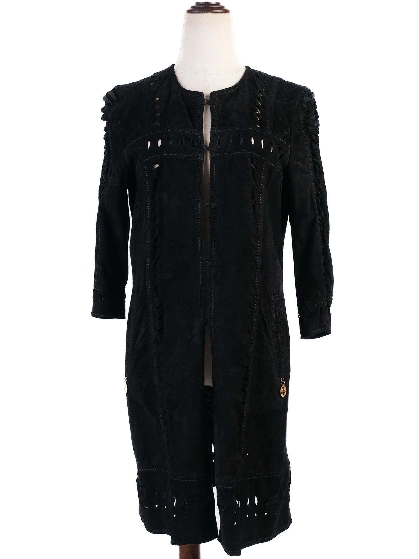 class roberto cavalli black leather long coat excellent condition