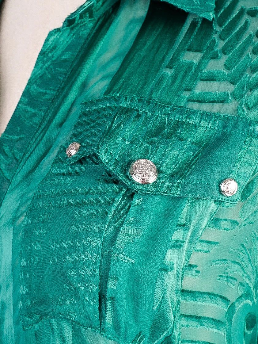 excellent balmain green sheer button-up shirt women viscose