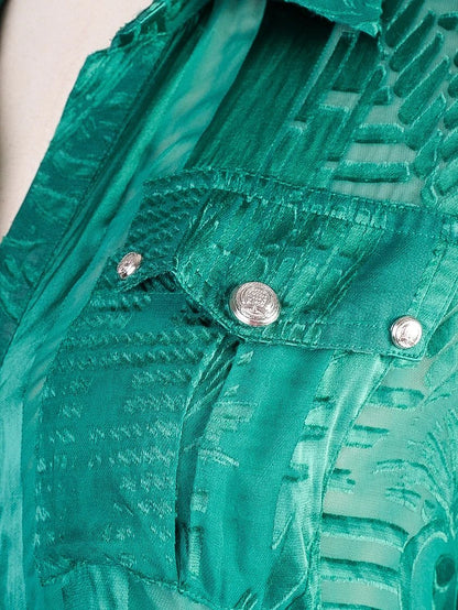 Excellent Balmain Green Sheer Button-Up Shirt Women Viscose