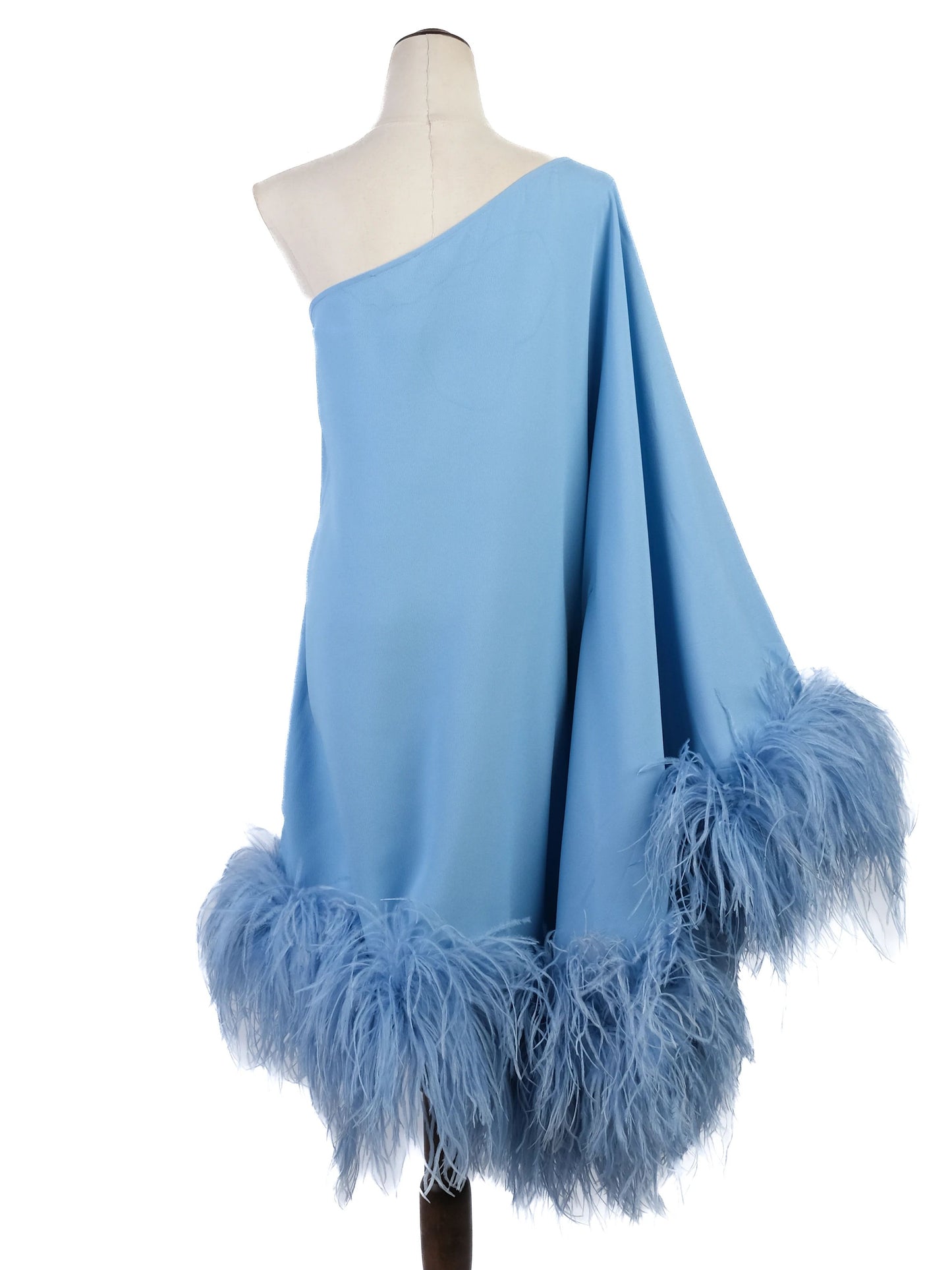 excellent taller marmo blue poncho cape with feathered trim xl