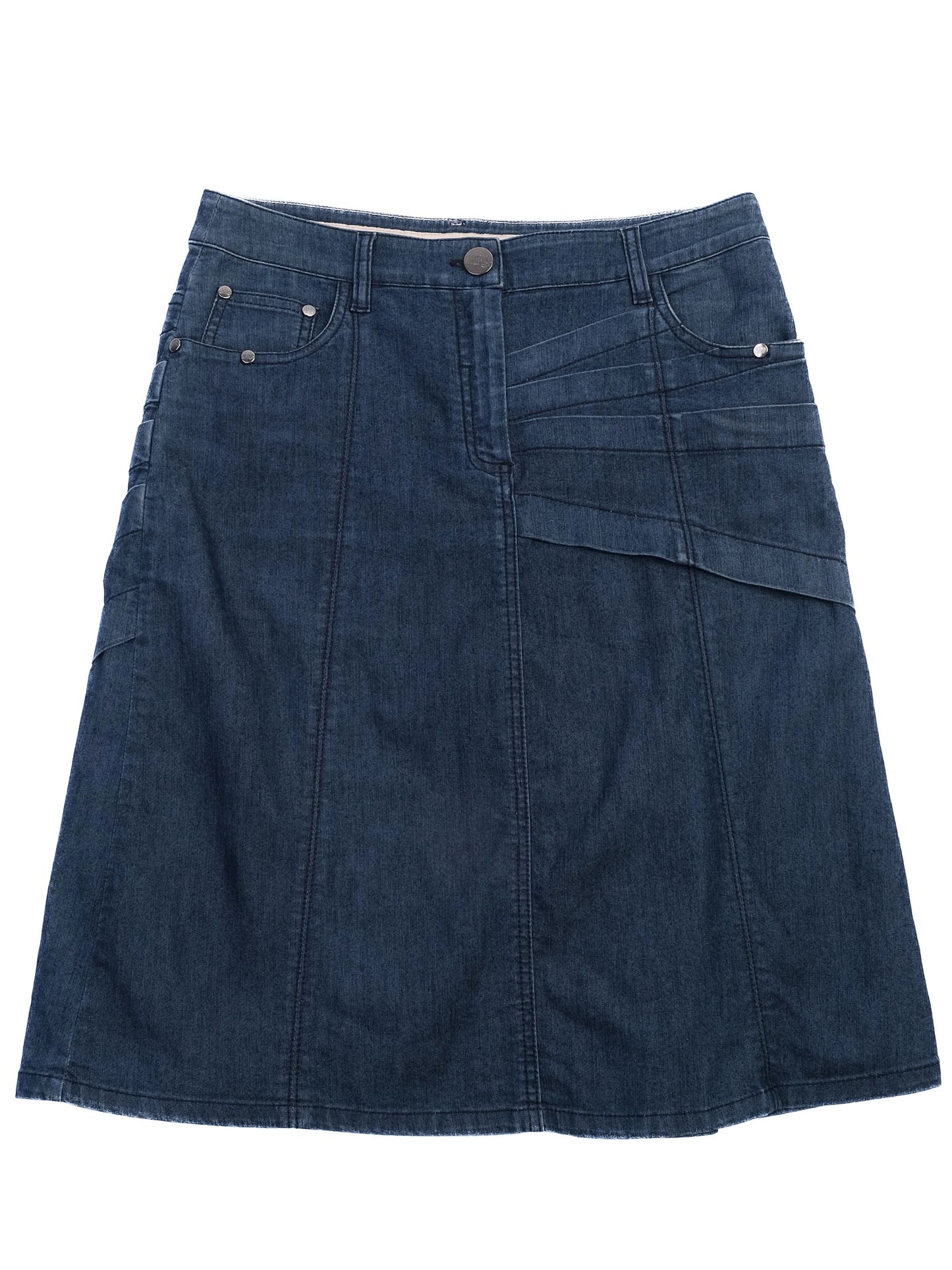 excellent la perla blue denim skirt size m with unique details