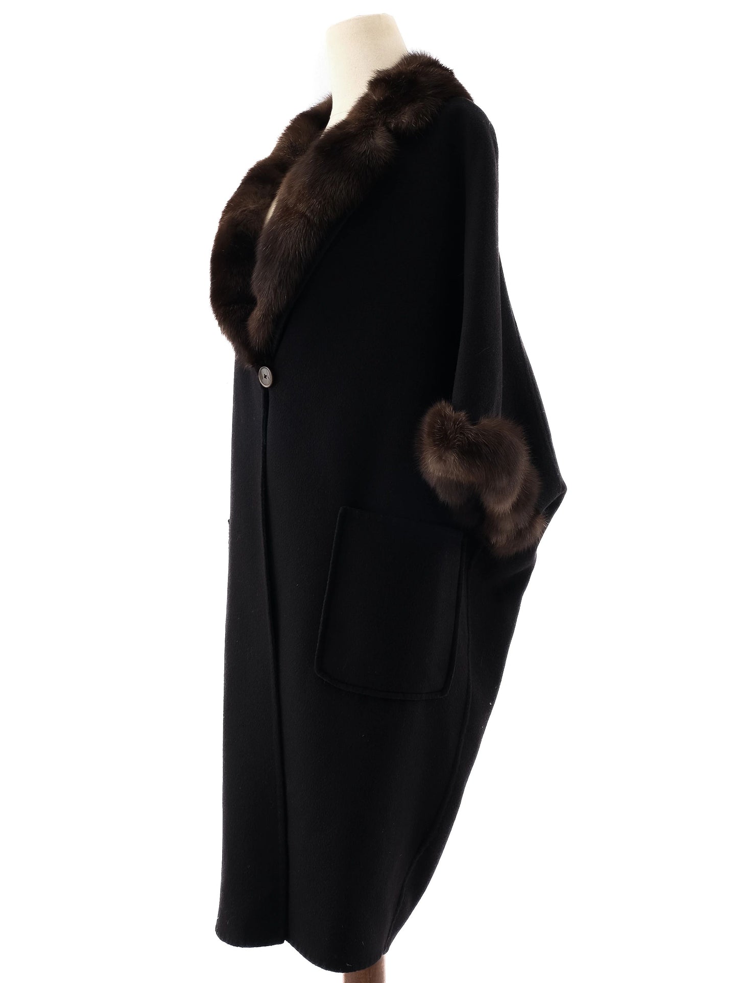 perfect loro piana black cashmere wool coat with fur collar size m