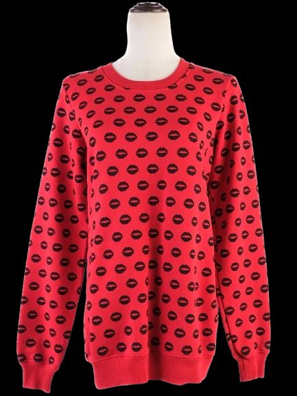 excellent markus lupfer red cotton sweater size s with lip print