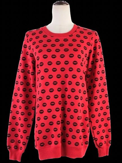 Excellent Markus Lupfer Red Cotton Sweater Size S with Lip Print