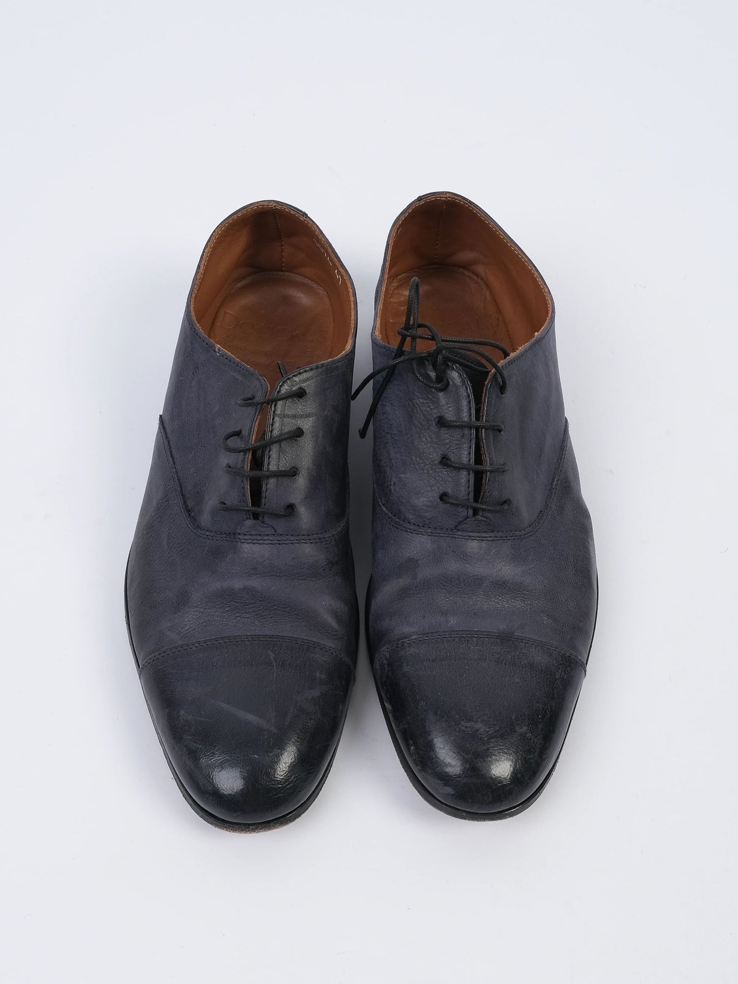 good doucal's blue leather cap-toe dress shoes size 41