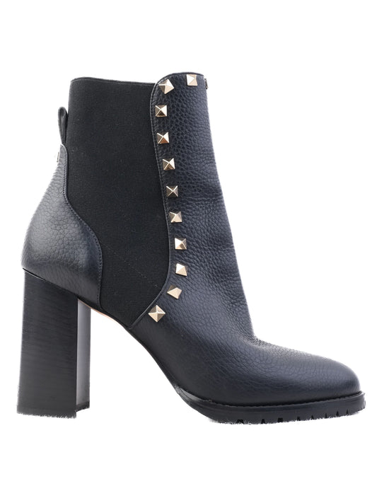 Valentino Black Leather Ankle Boots with Chunky Heel Size 39