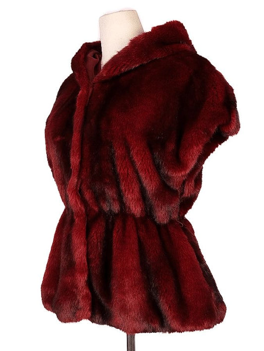 Excellent Monnalisa Burgundy Faux Fur Vest with Hood Size S