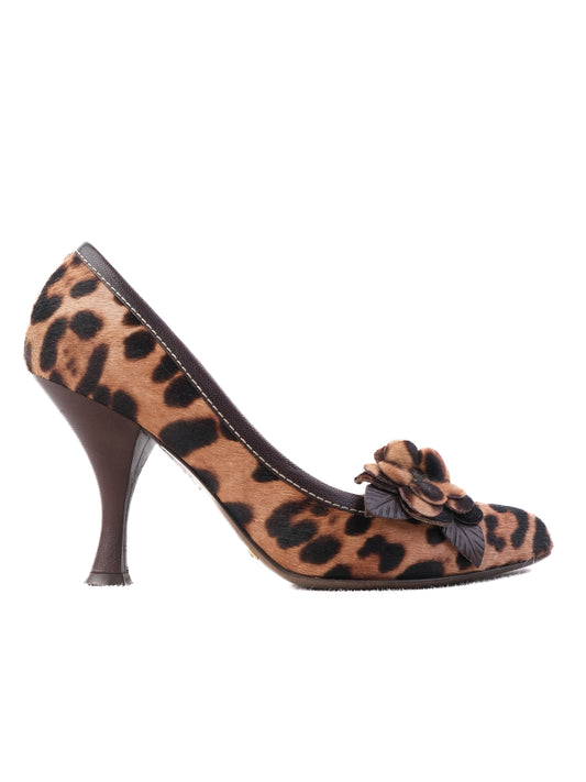 Excellent Dolce Gabbana High-Heeled Shoes Leather Leopard Print Size 37.5