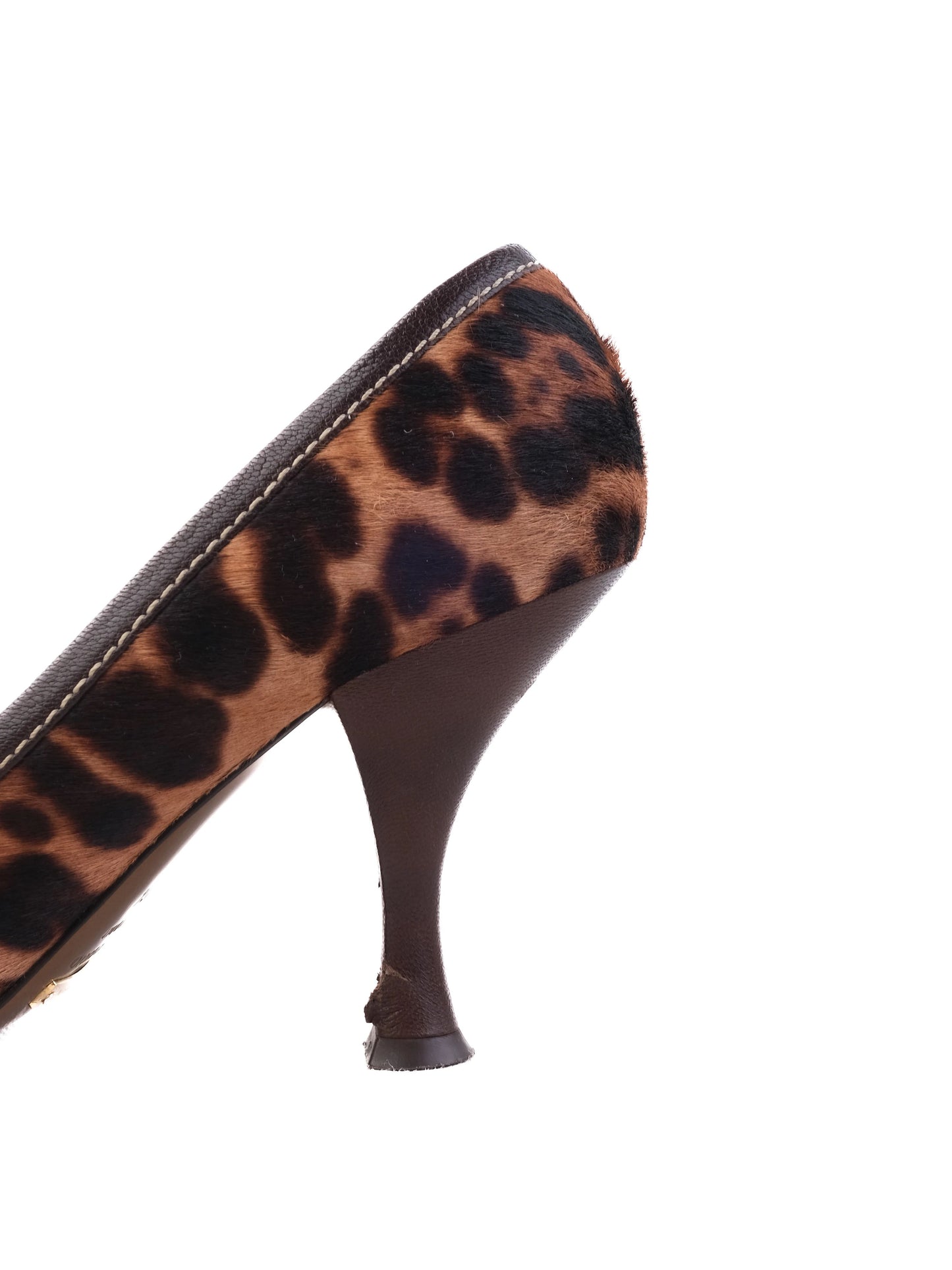 excellent dolce gabbana high-heeled shoes leather leopard print size 37.5