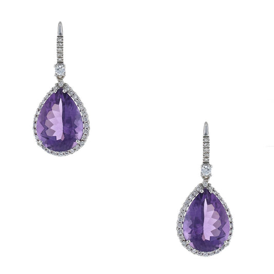 Amethyst, diamonds and gold earrings