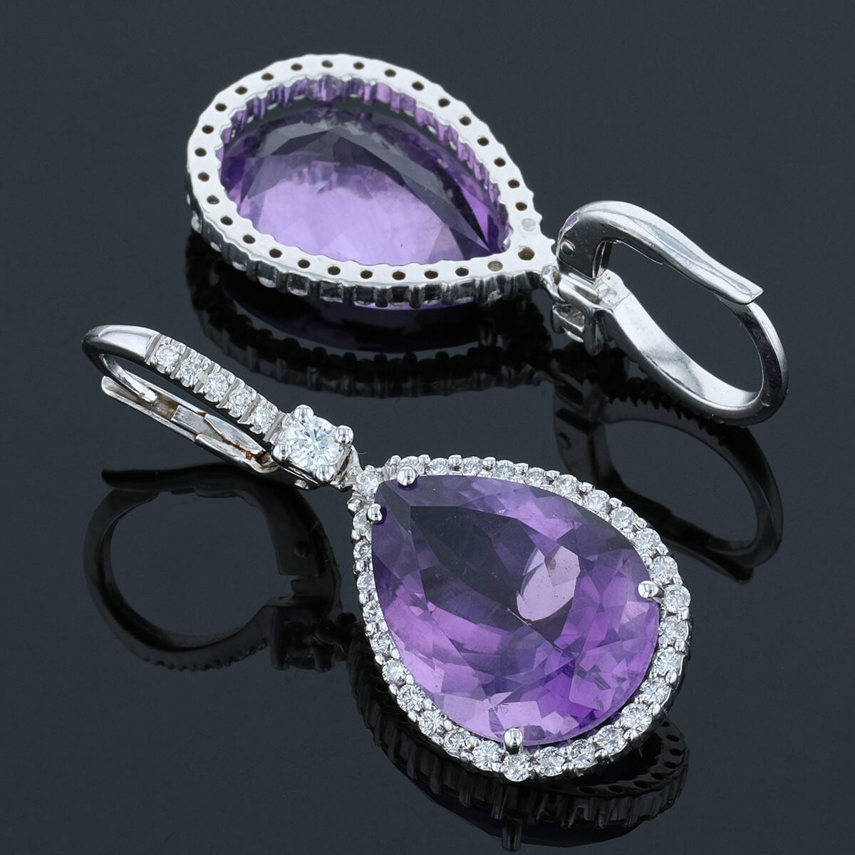 amethyst, diamonds and gold earrings