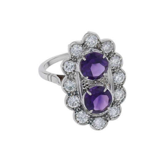 Amethysts, diamonds and gold ring