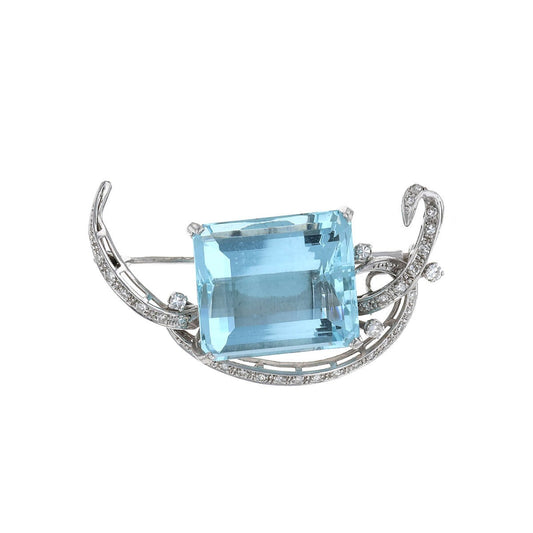 Aquamarine, diamonds and gold brooch