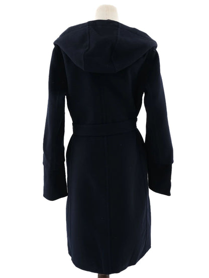 Excellent Max Mara Black Wool Hooded Coat Size XXL
