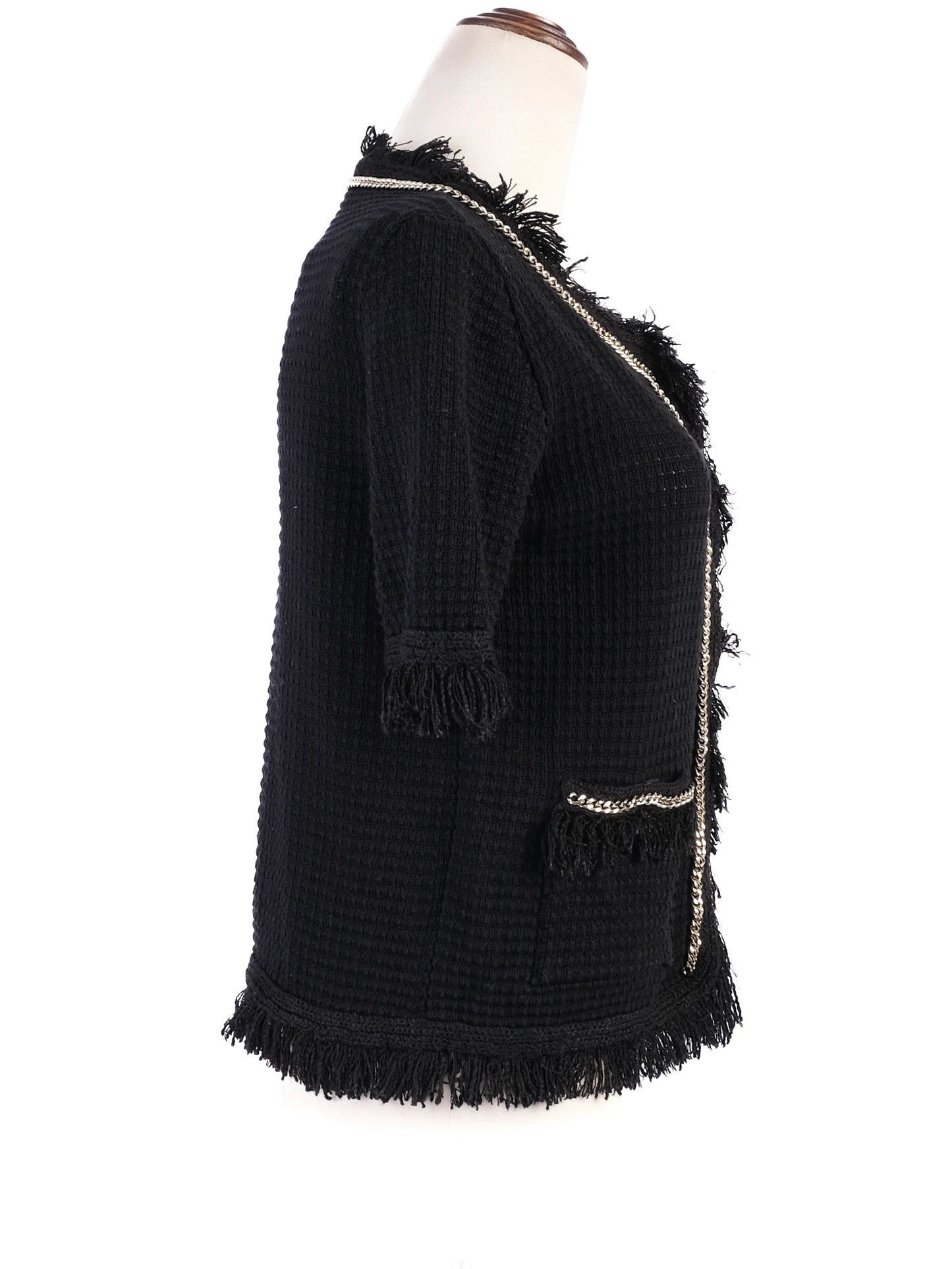 excellent elisabetta franchi black cardigan size s with fringe detailing