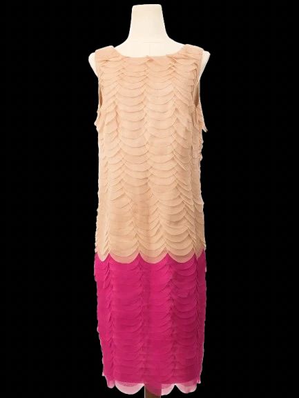 excellent clips sleeveless dress layered scalloped design xl combined color