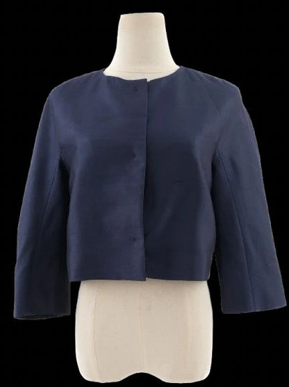 Excellent Max Mara Navy Blue Cropped Jacket Size S 100% Silk