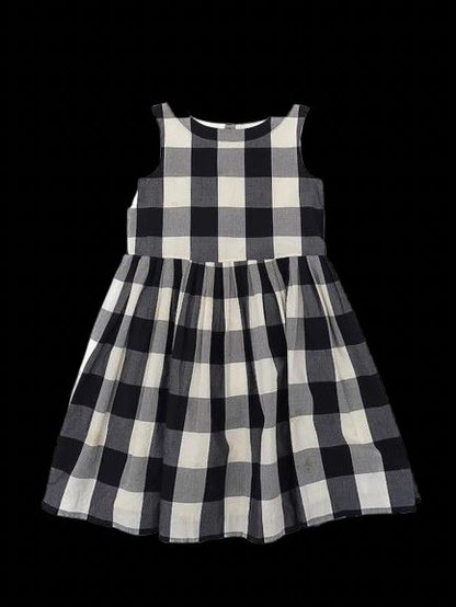 Excellent Bonpoint Dress Black White Checkered Cotton Size 12