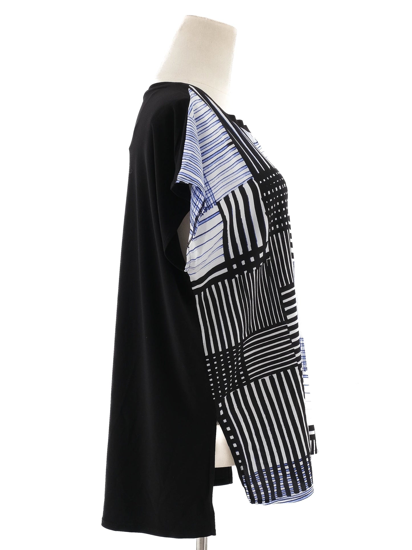 excellent dkny women's top m black white blue geometric pattern