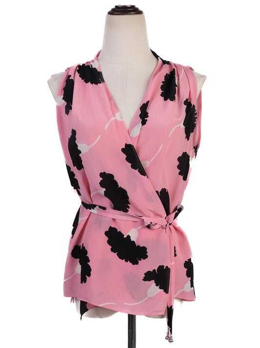 Moschino Excellent Pink Floral Silk Blouse Wrap Style Size S