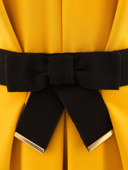 Excellent Luisa Spagnoli Yellow V-Neck Dress Size M with Belt