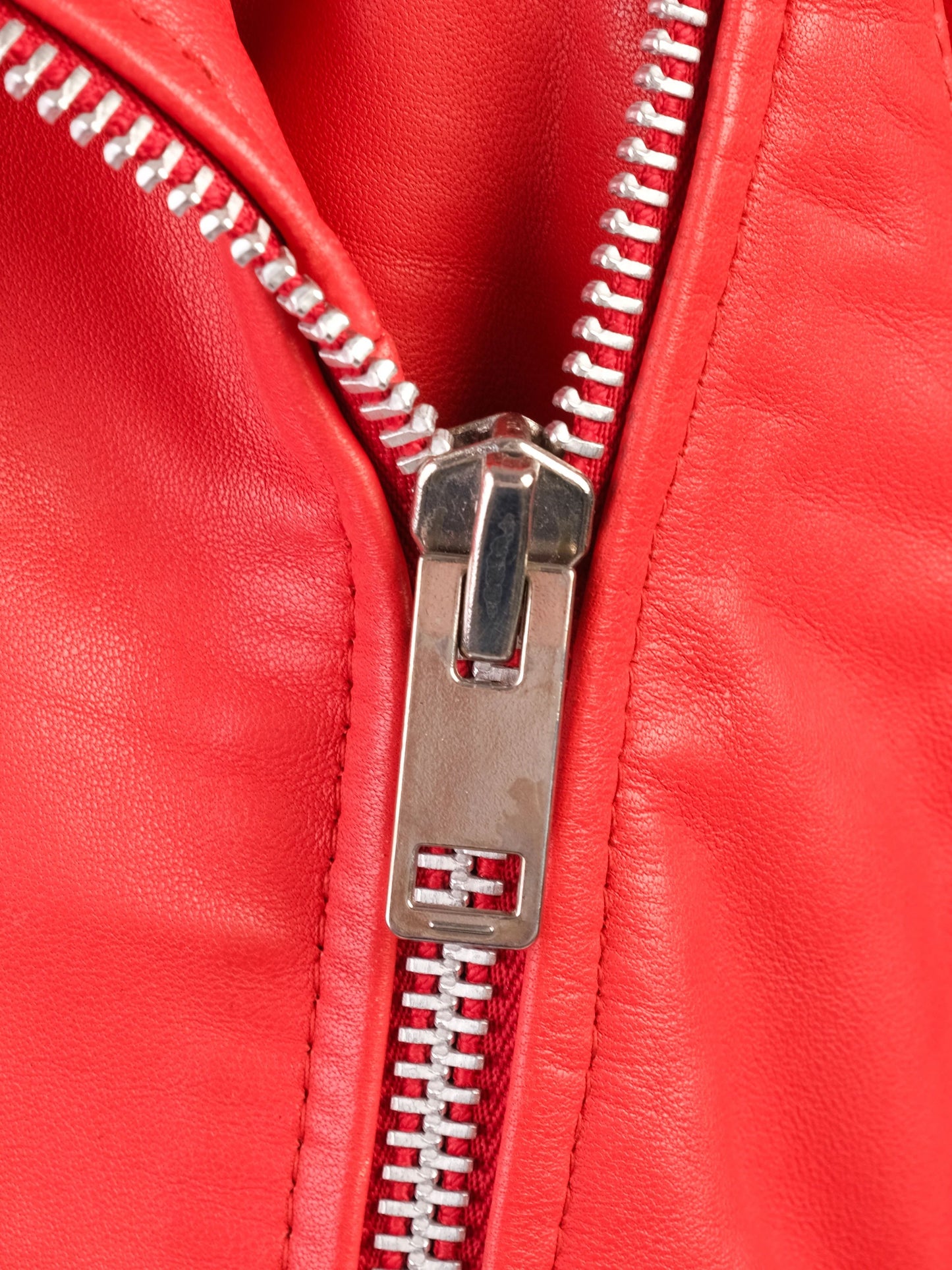excellent walter baker red leather biker jacket size l