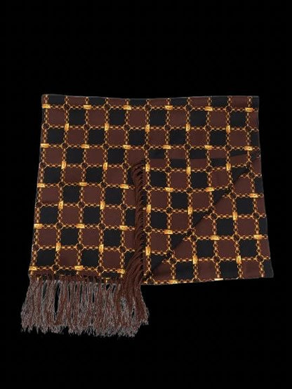 PERFECT Zilli Silk Scarf Brown Black Chain Design Made in France