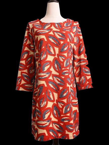 Good Moschino Red Abstract Print Dress Women Long Sleeve Cotton