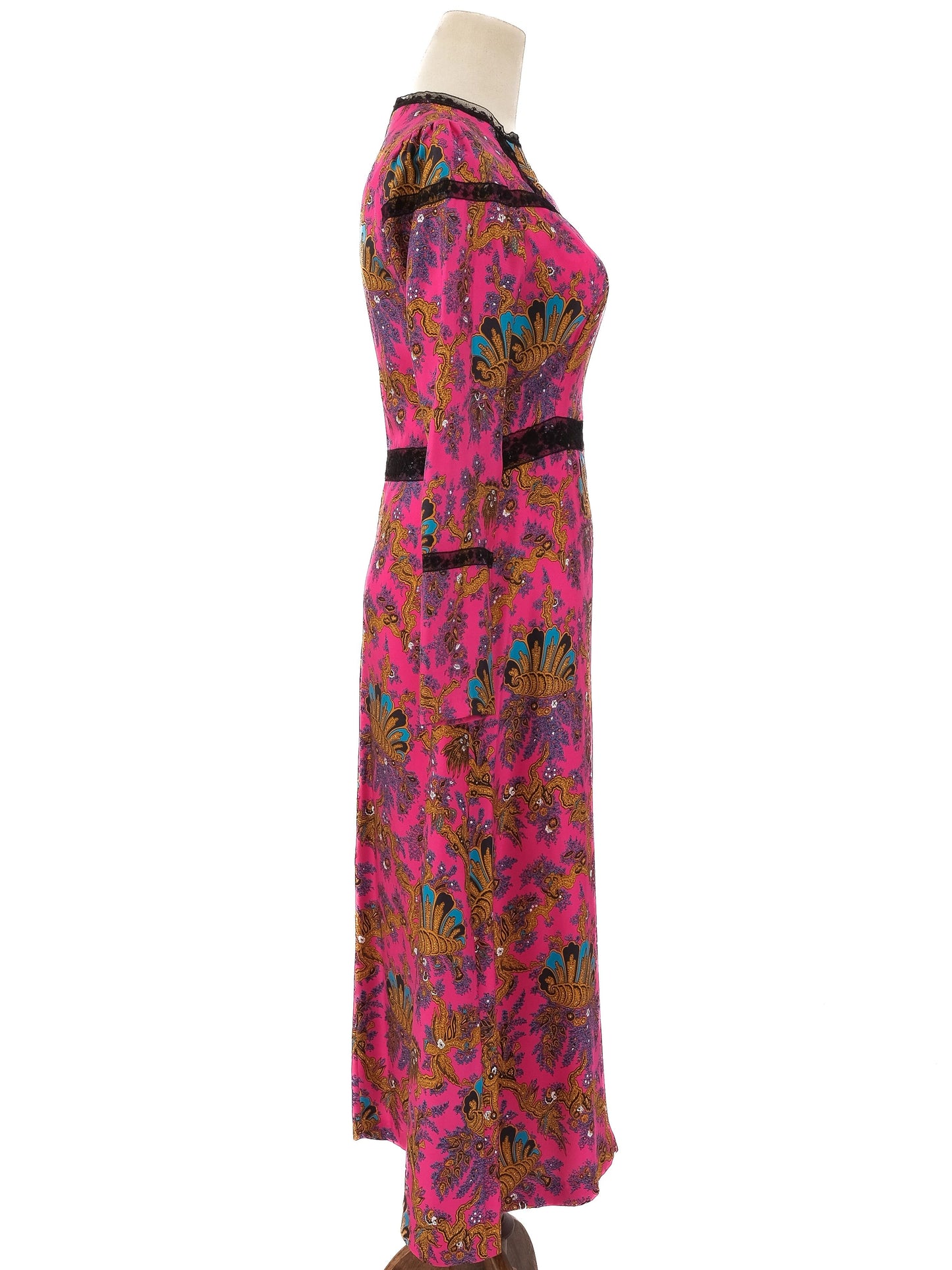 excellent sandro silk ankle-length dress pink floral lace size m