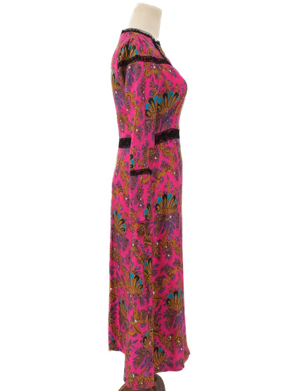 Excellent Sandro Silk Ankle-Length Dress Pink Floral Lace Size M