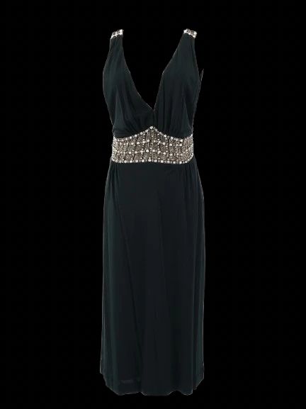 azzaro green silk sleeveless dress size l with beaded waistband