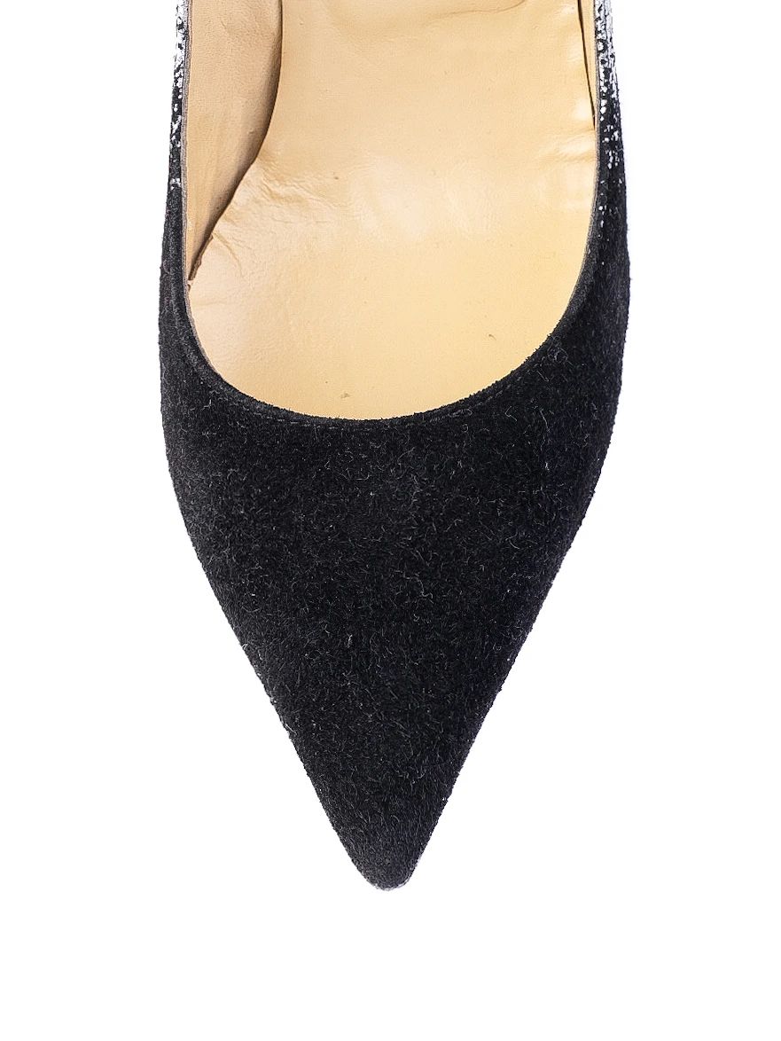 excellent jimmy choo black silver high-heeled shoes leather women's