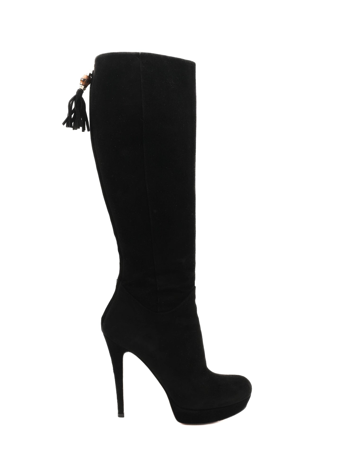 gucci black genuine suede knee-high stiletto boots size 36