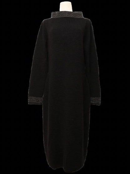 Excellent Cruciani Blue Wool Long Sleeve Dress with Striped Detailing