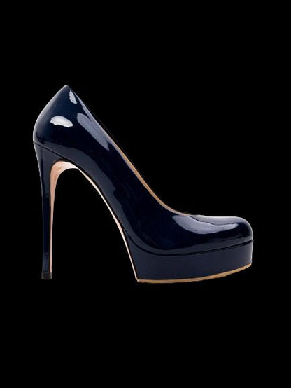Excellent Gianmarco Lorenzi Blue Patent Leather Heels Size 36