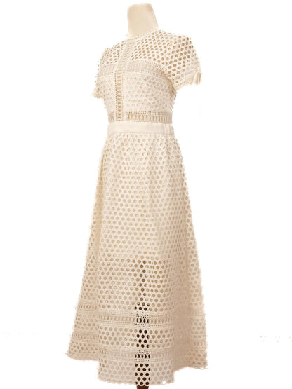 Self-Portrait White Lacy Full-Length Dress Size S Excellent Condition