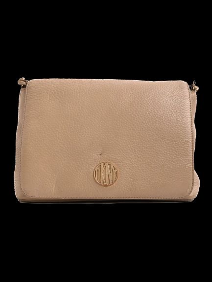 dkny gray pebbled leather handbag with structured design